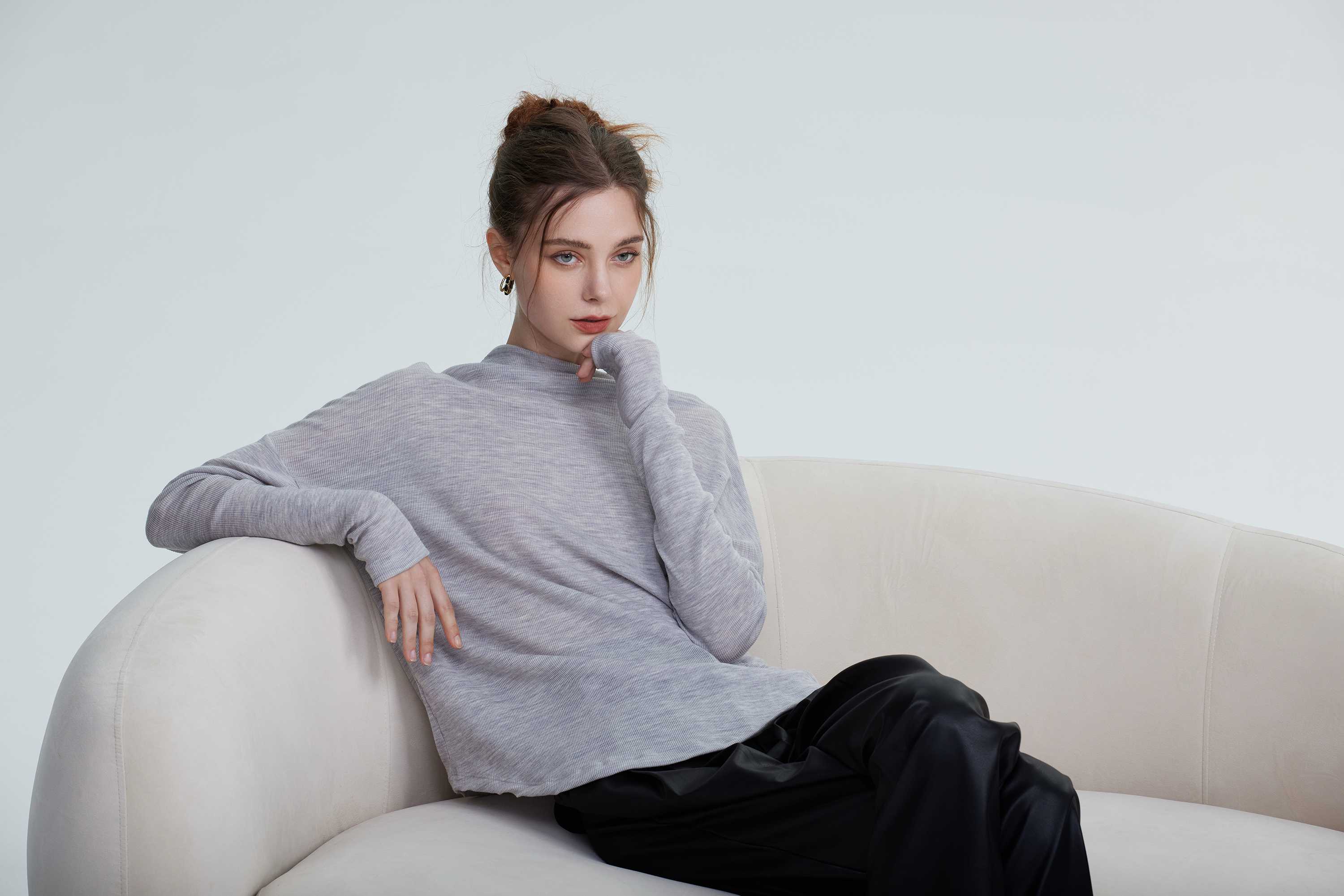 Wool Long-Sleeved Shirt-light gray