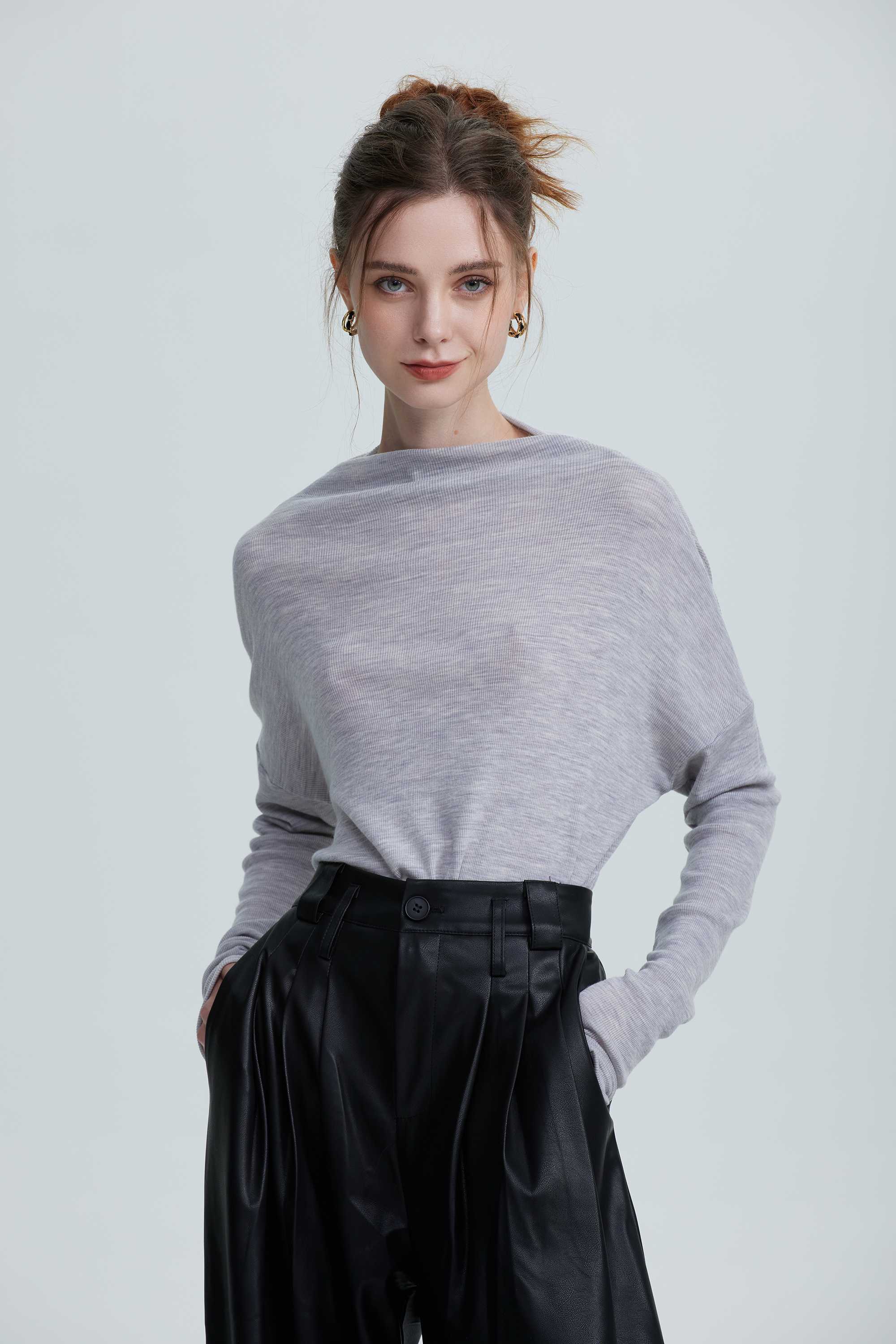 Wool Long-Sleeved Shirt-light gray