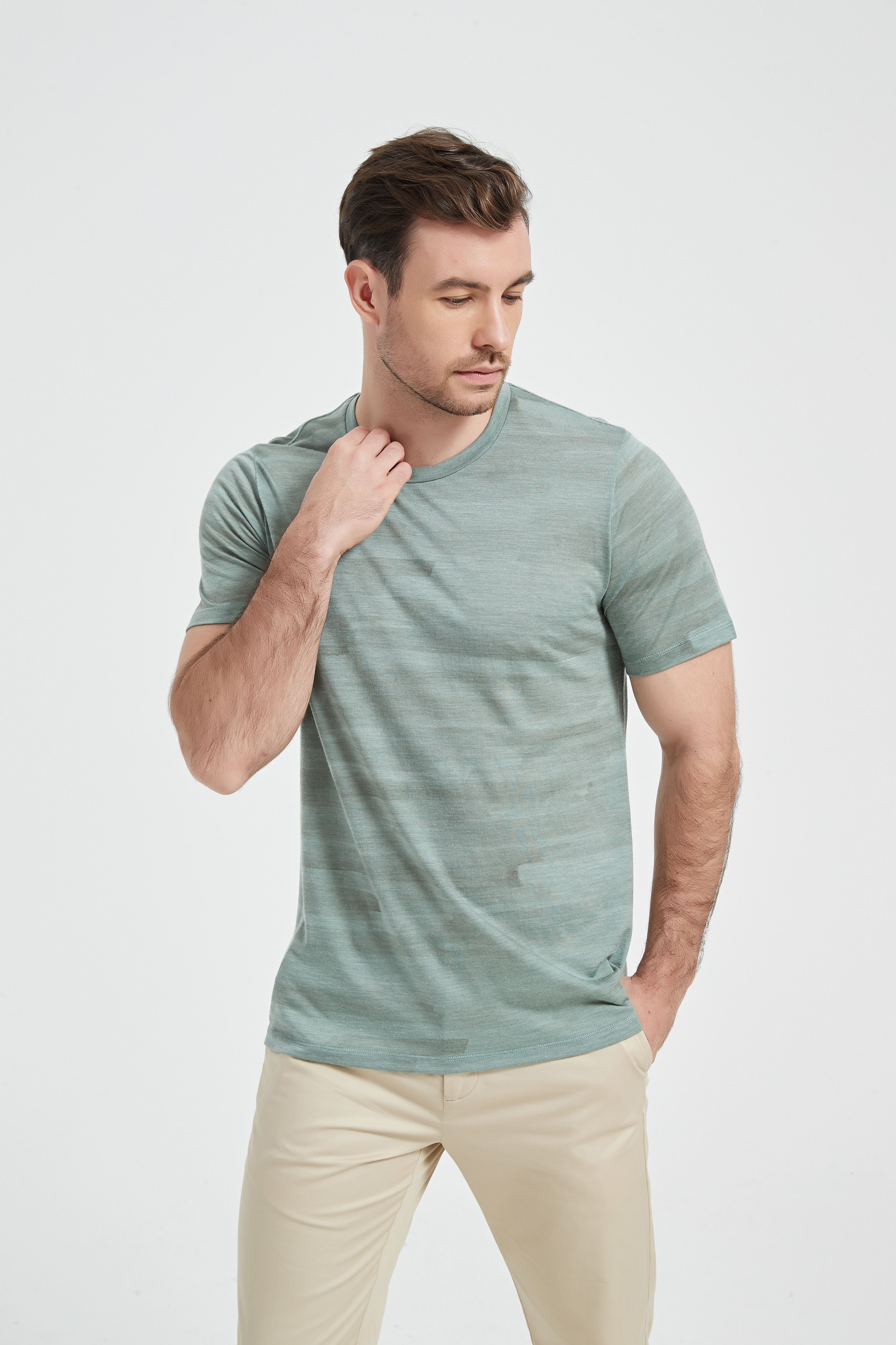 Wool Short-Sleeve Shirt-green