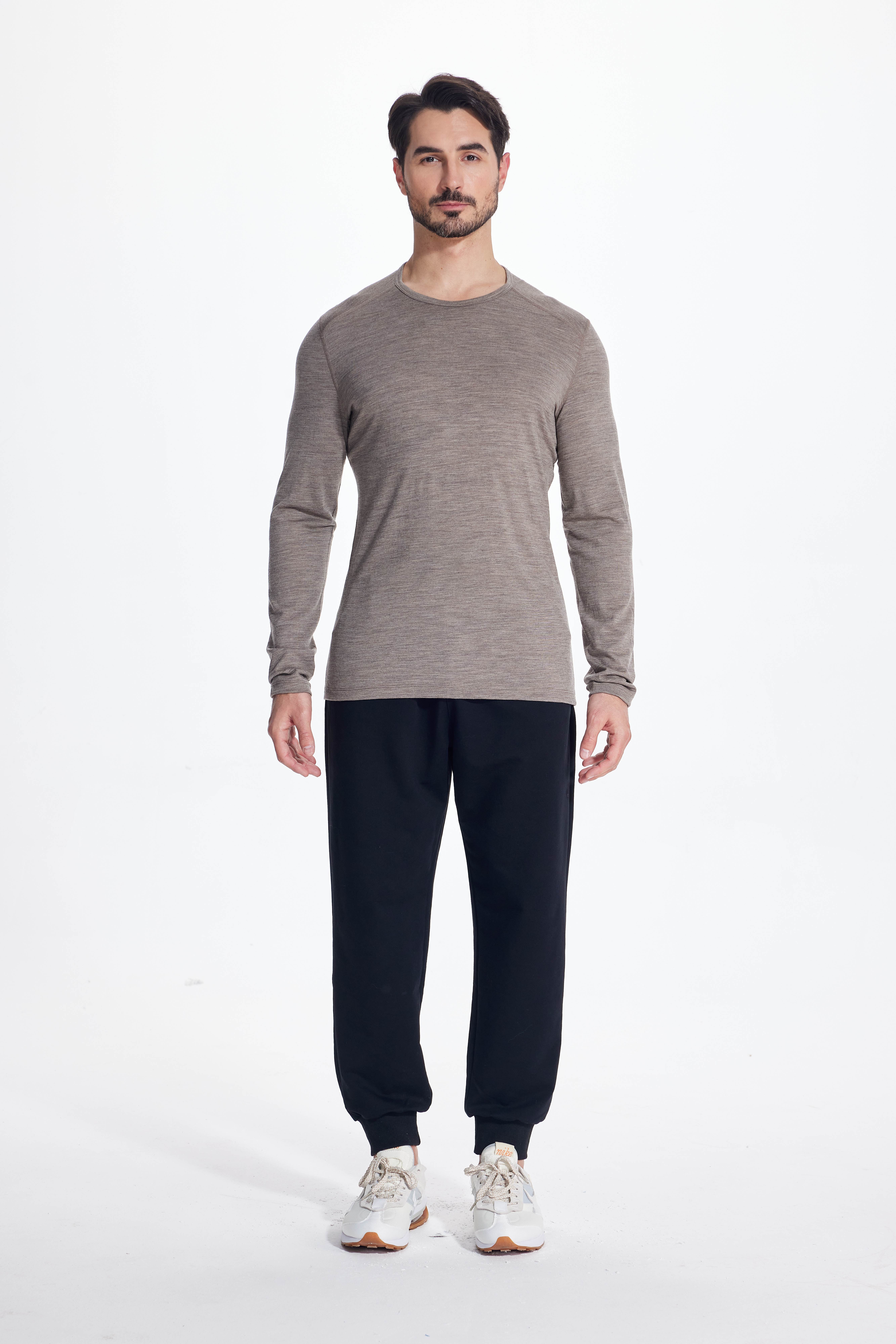 Wool Long-Sleeved Shirt-light brown