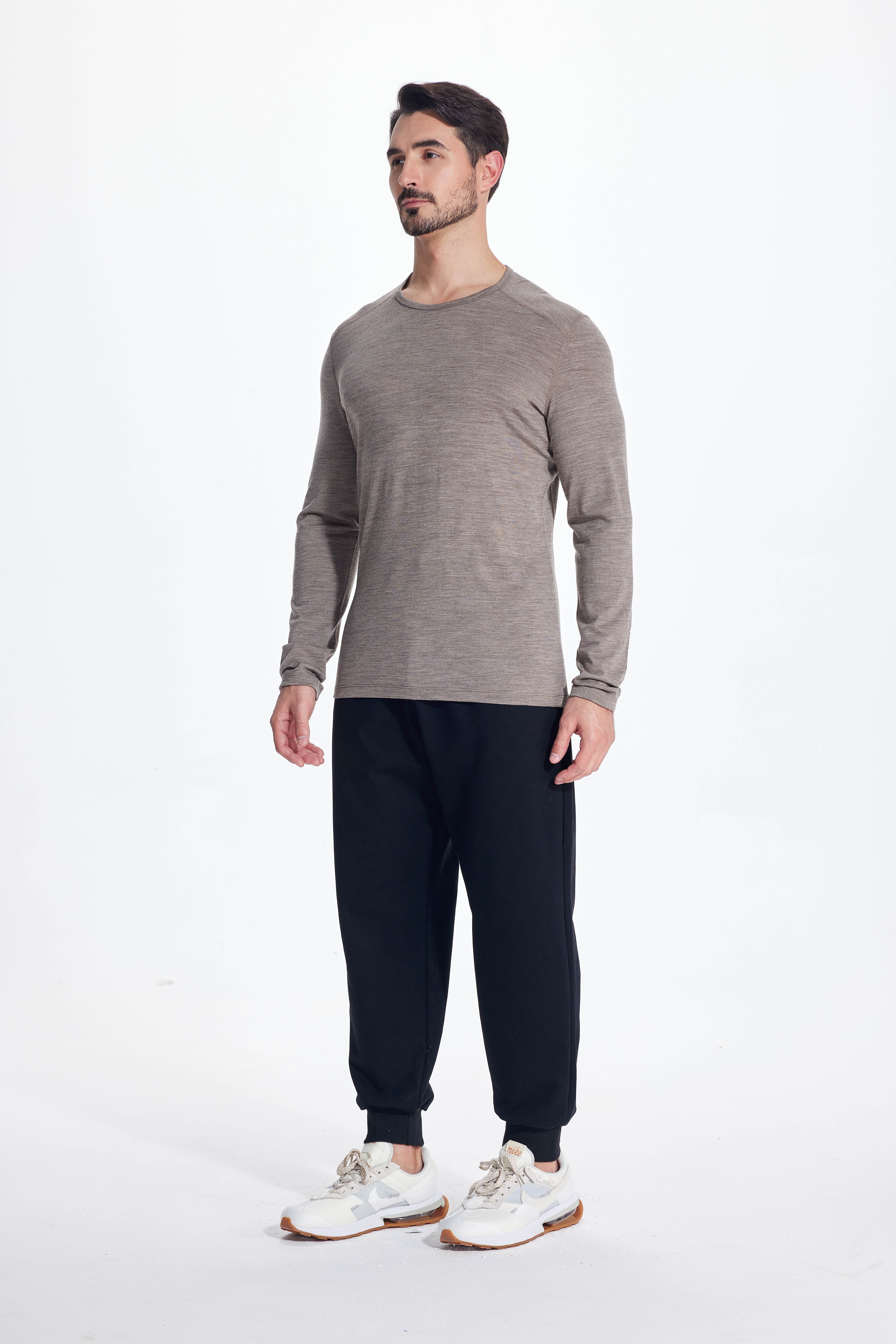 Wool Long-Sleeved Shirt-light brown