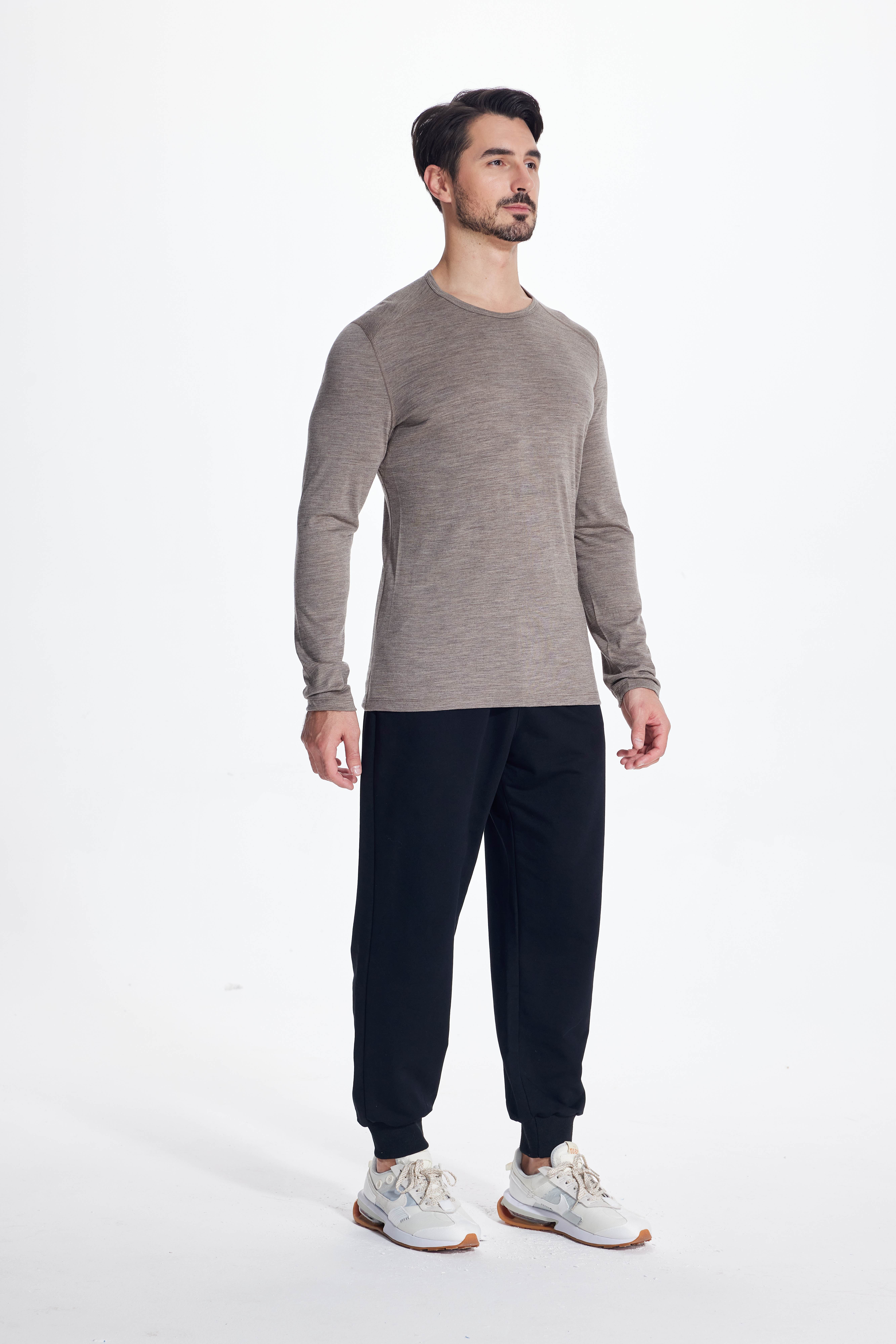Wool Long-Sleeved Shirt-light brown
