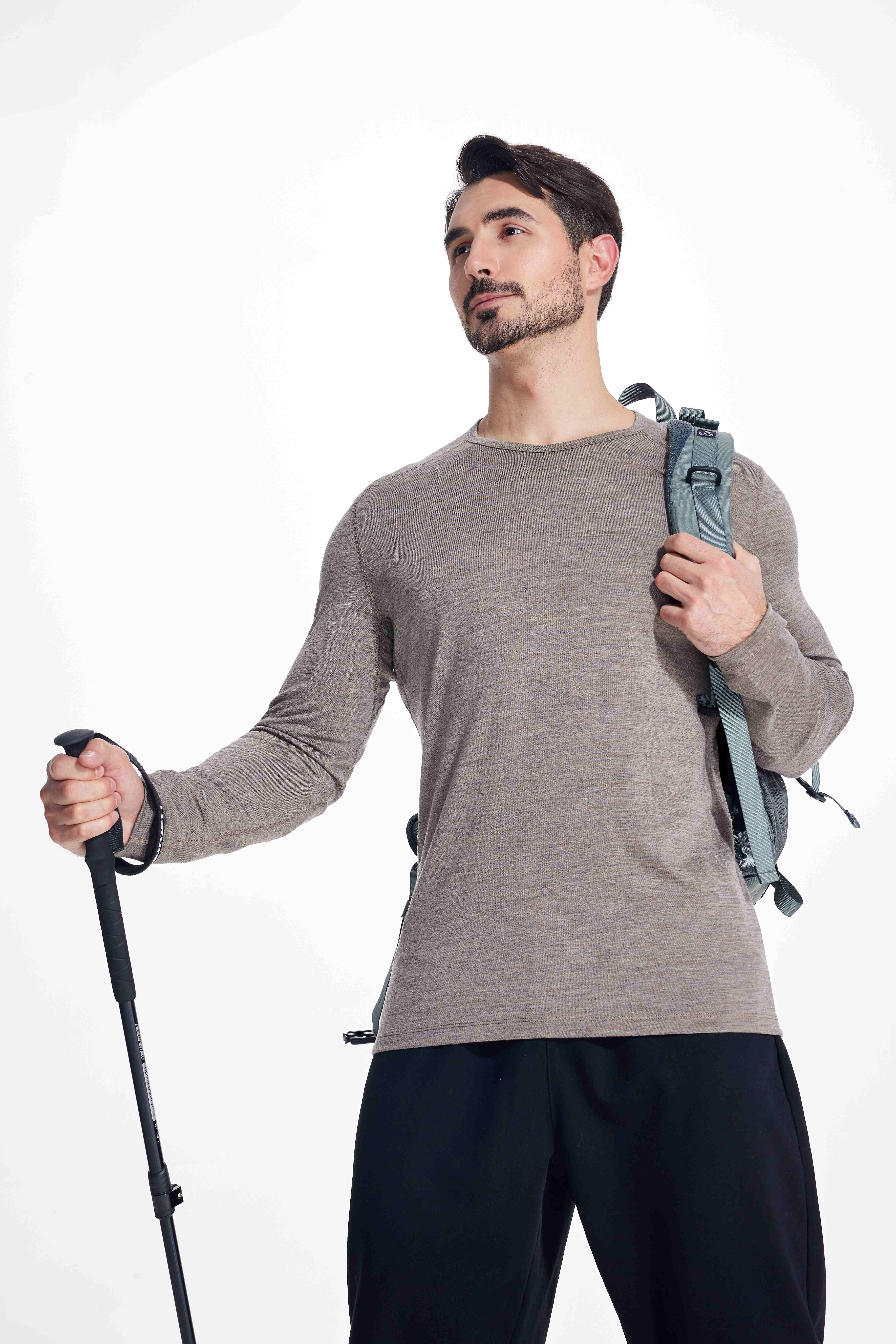 Wool Long-Sleeved Shirt-light brown