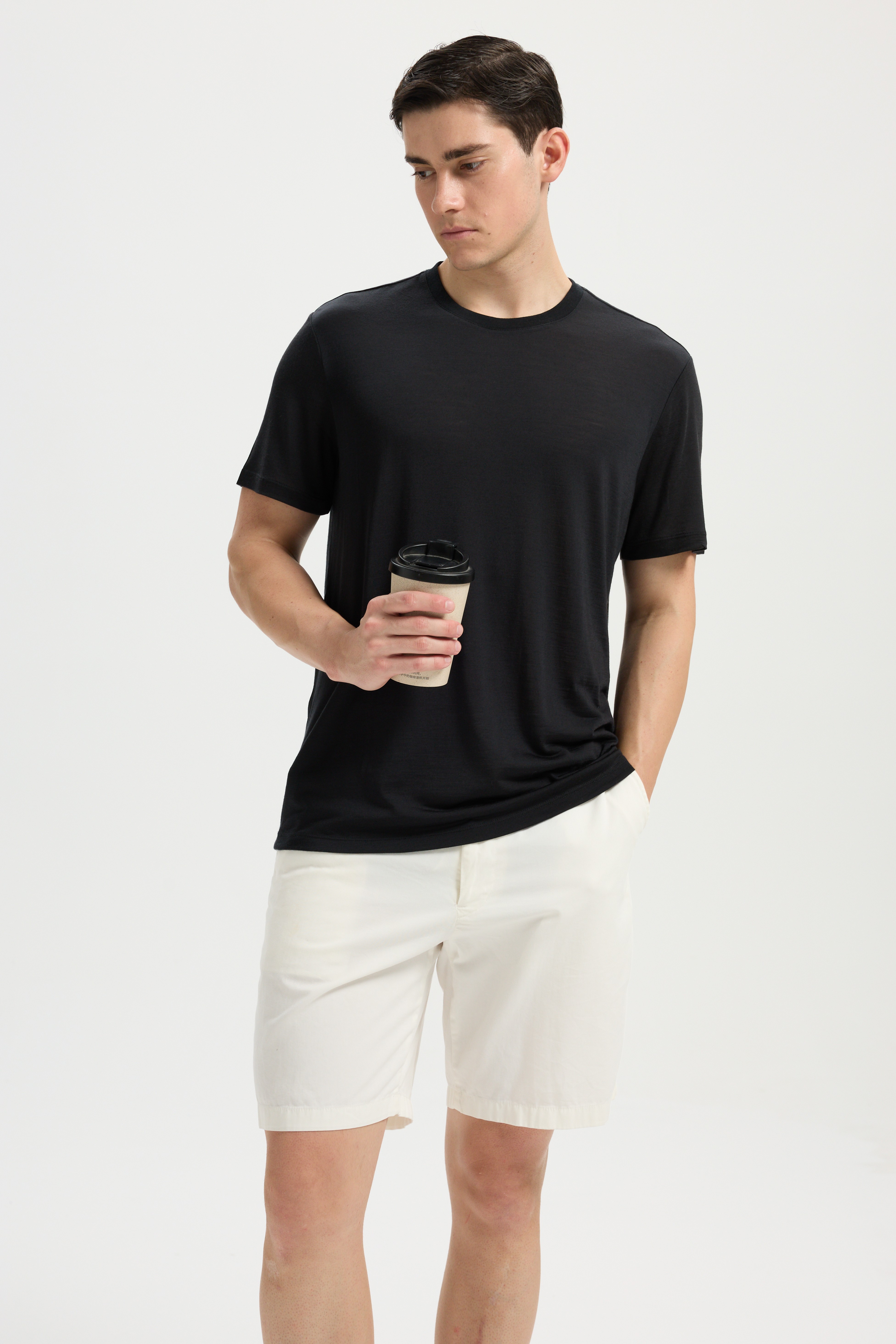 Wool Short-Sleeved Shirt-black