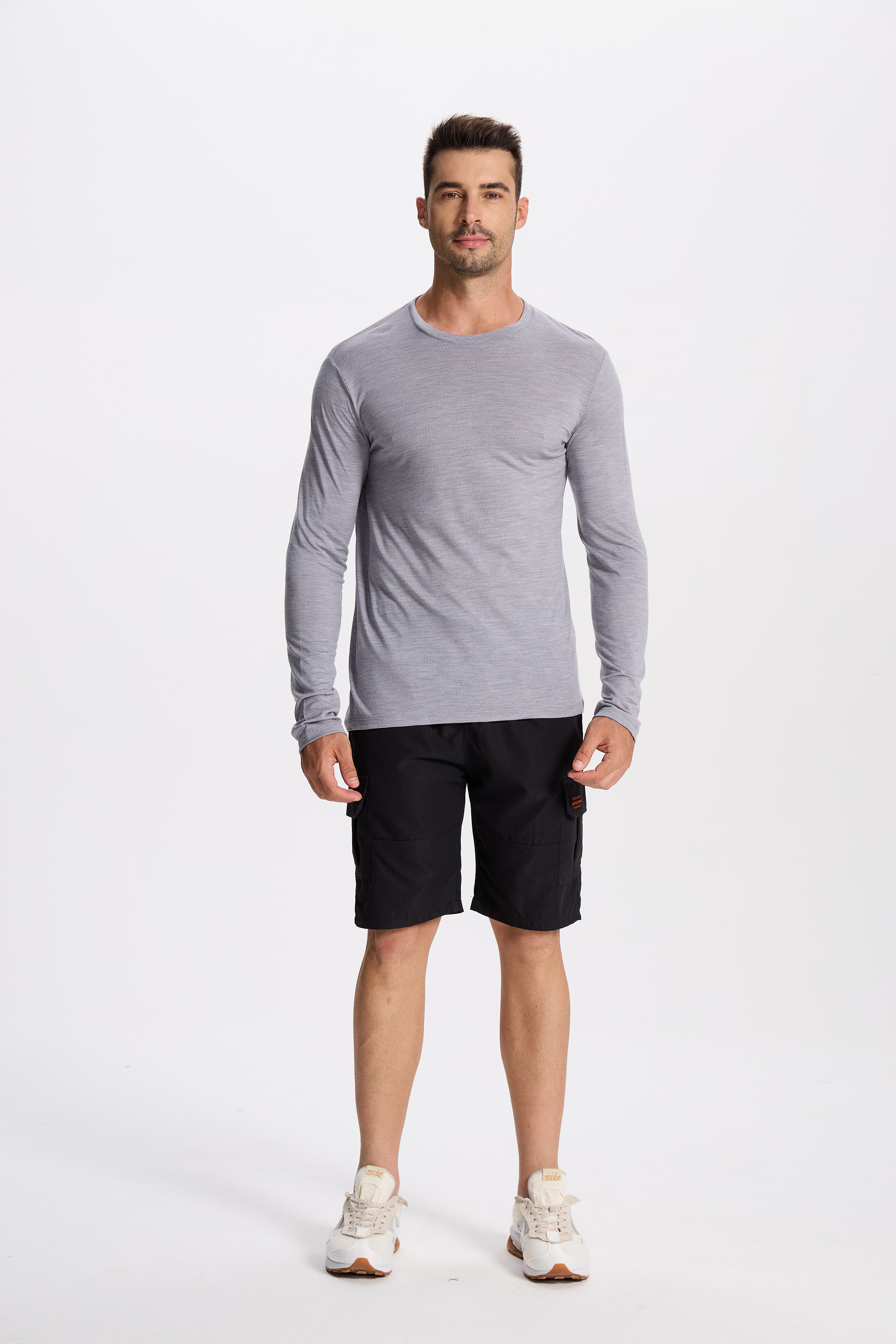 Wool Long-Sleeved Shirt-light gray