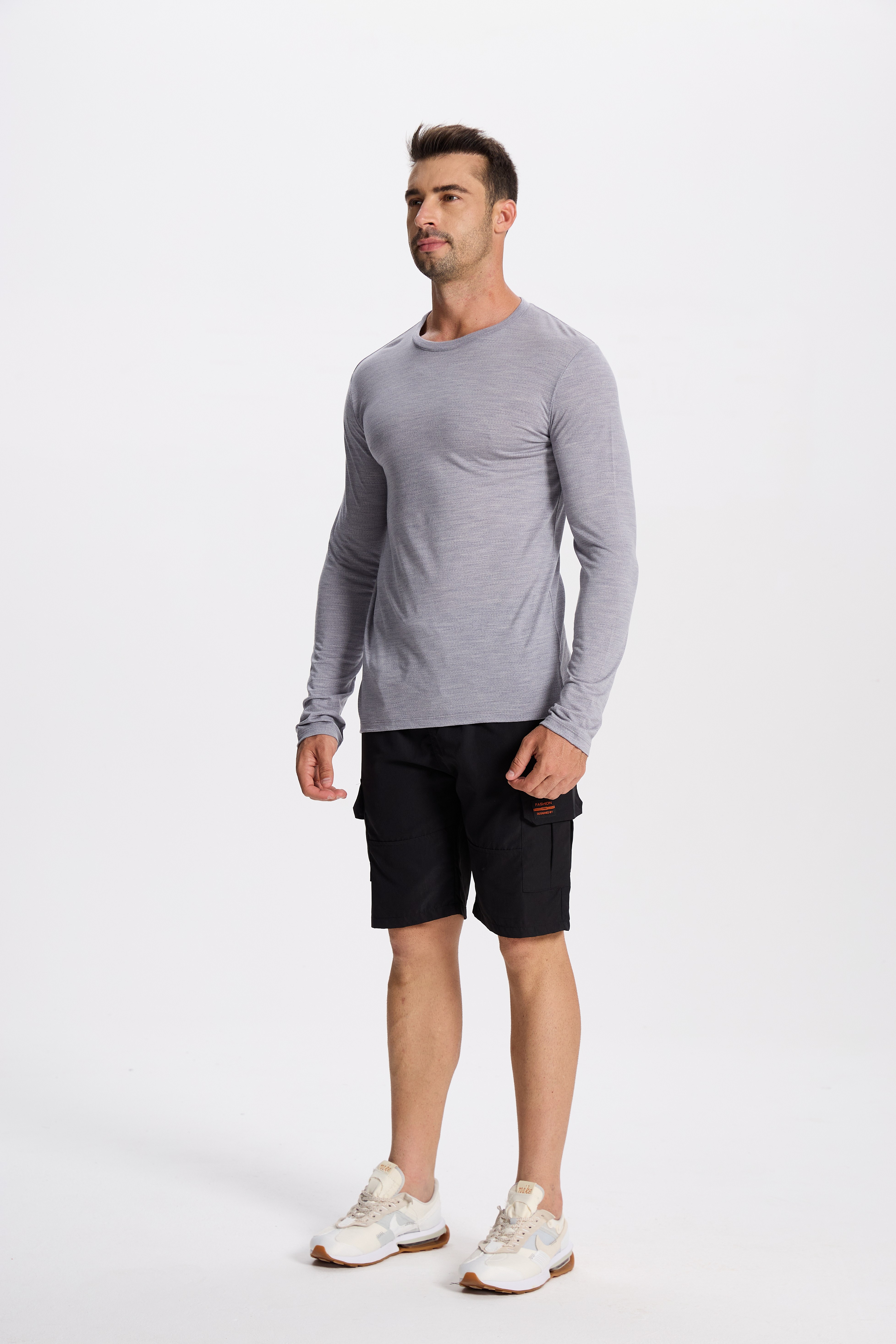 Wool Long-Sleeved Shirt-light gray