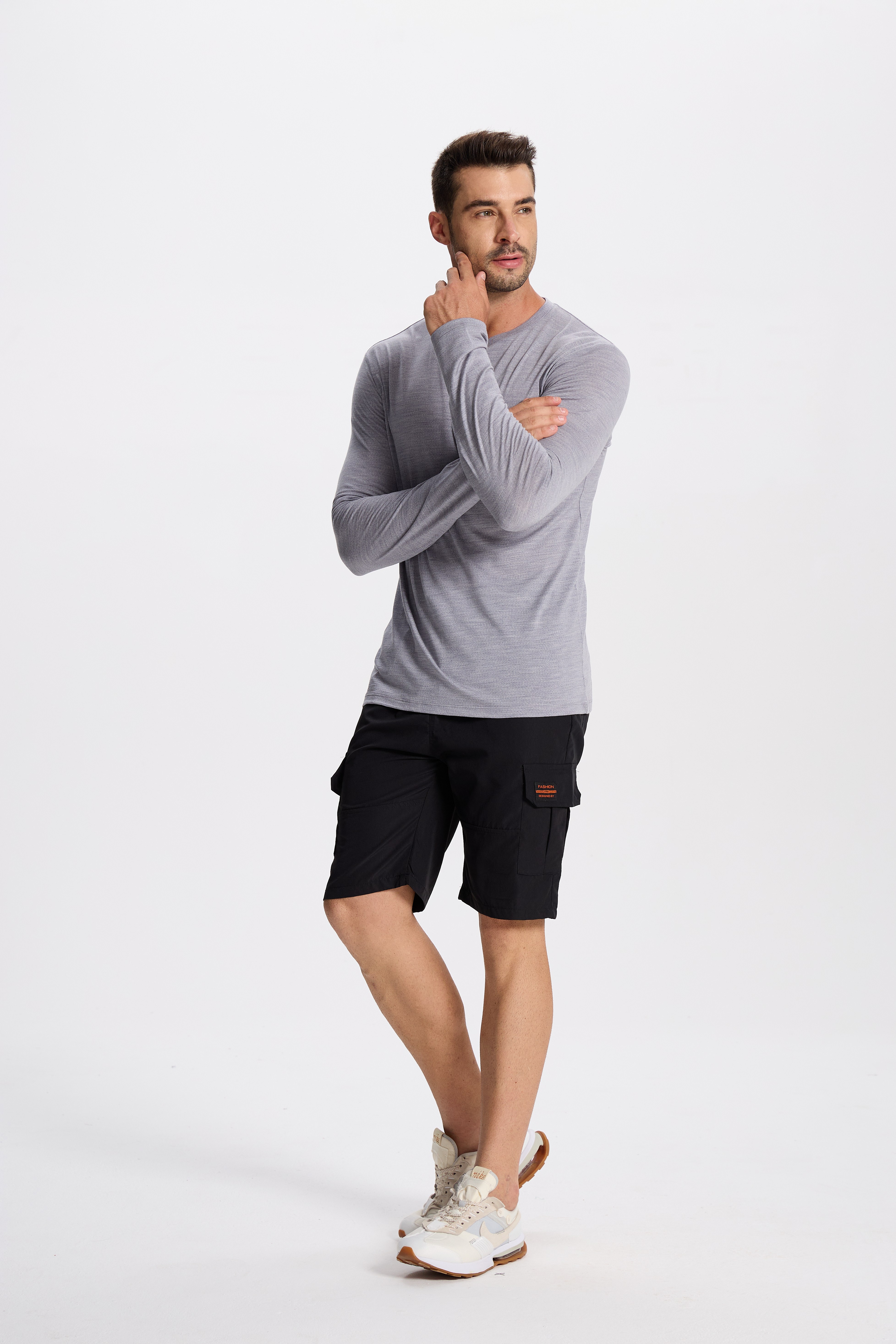 Wool Long-Sleeved Shirt-light gray