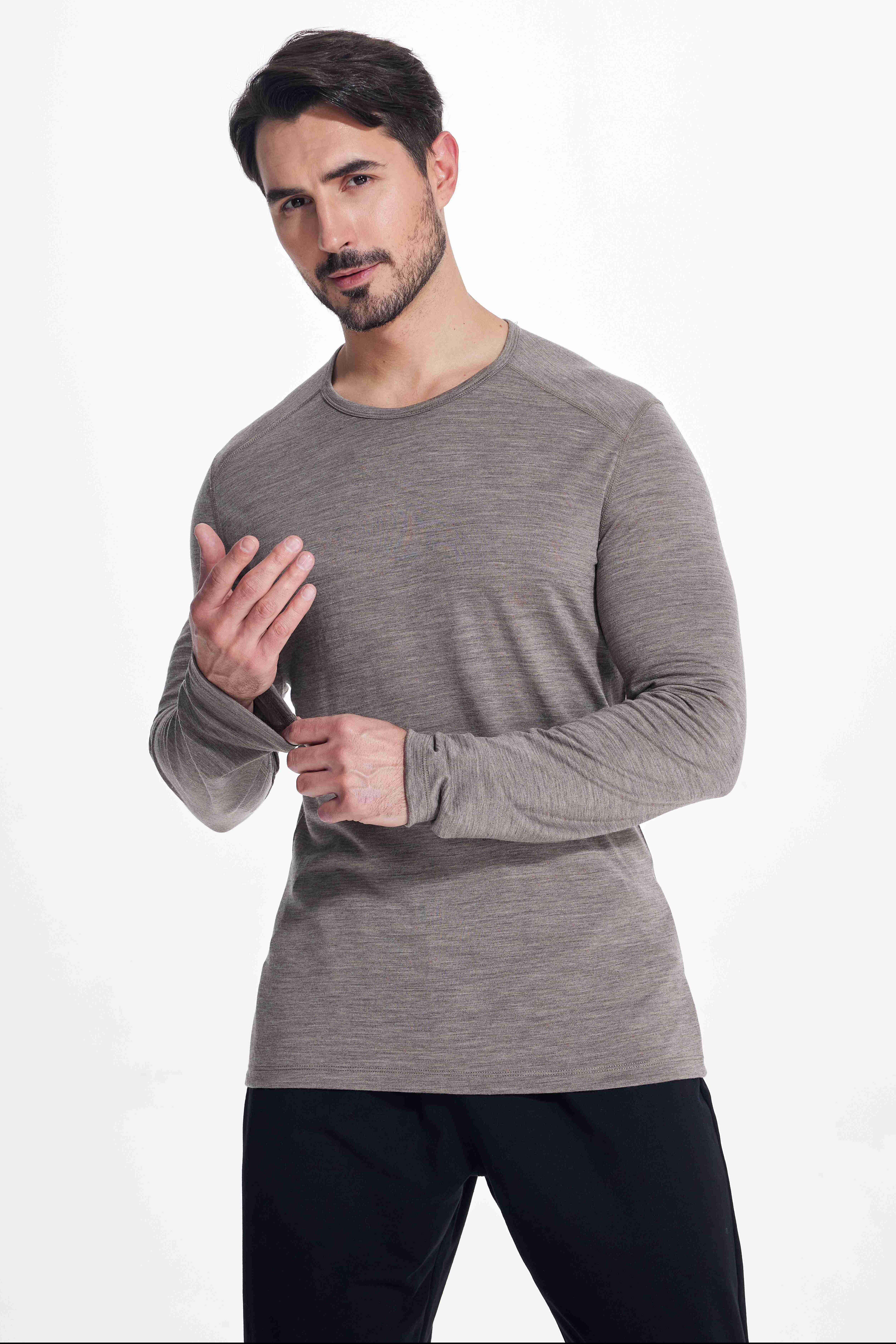 Wool Long-Sleeved Shirt-light brown
