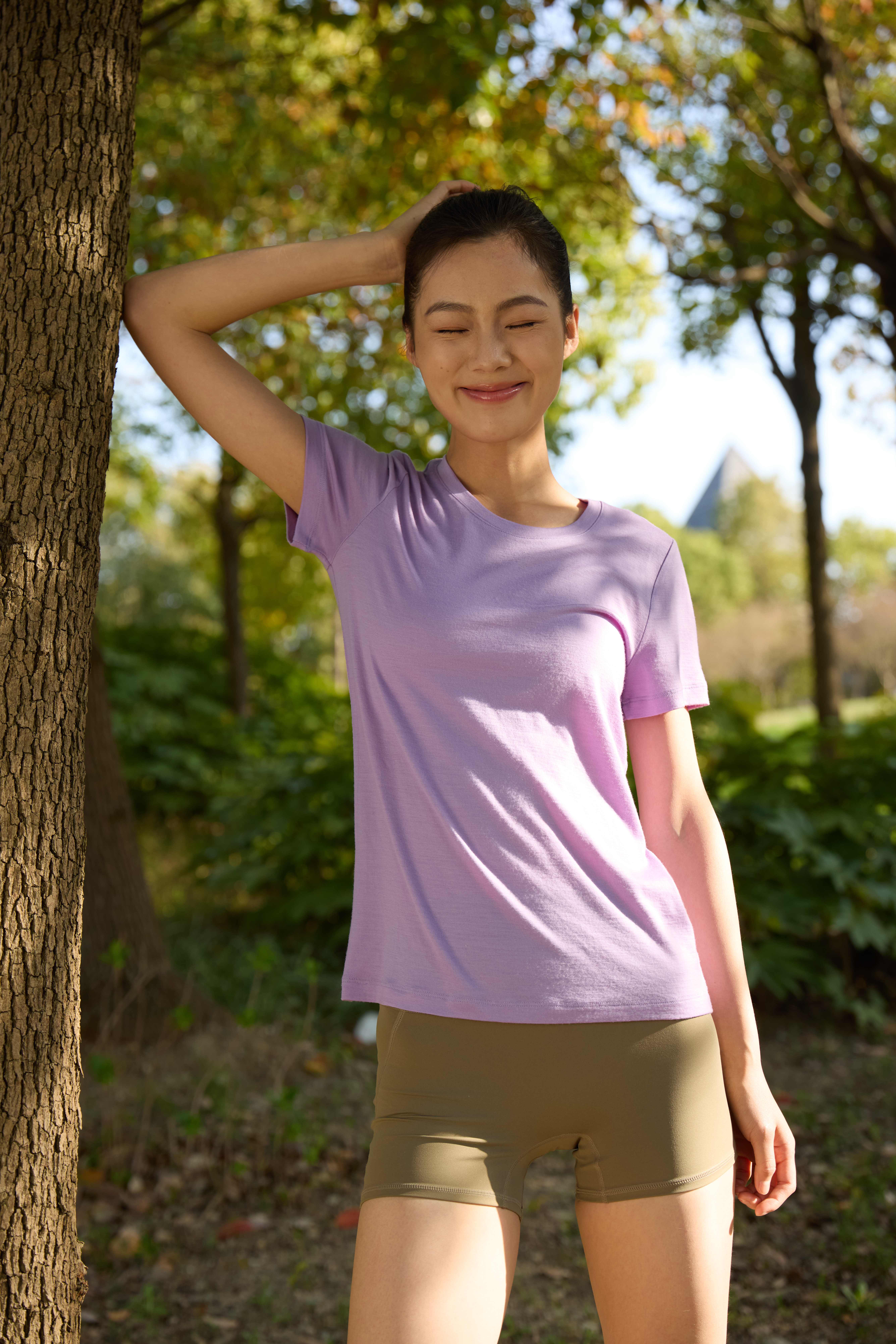 Wool Short-Sleeved Shirt-light purple