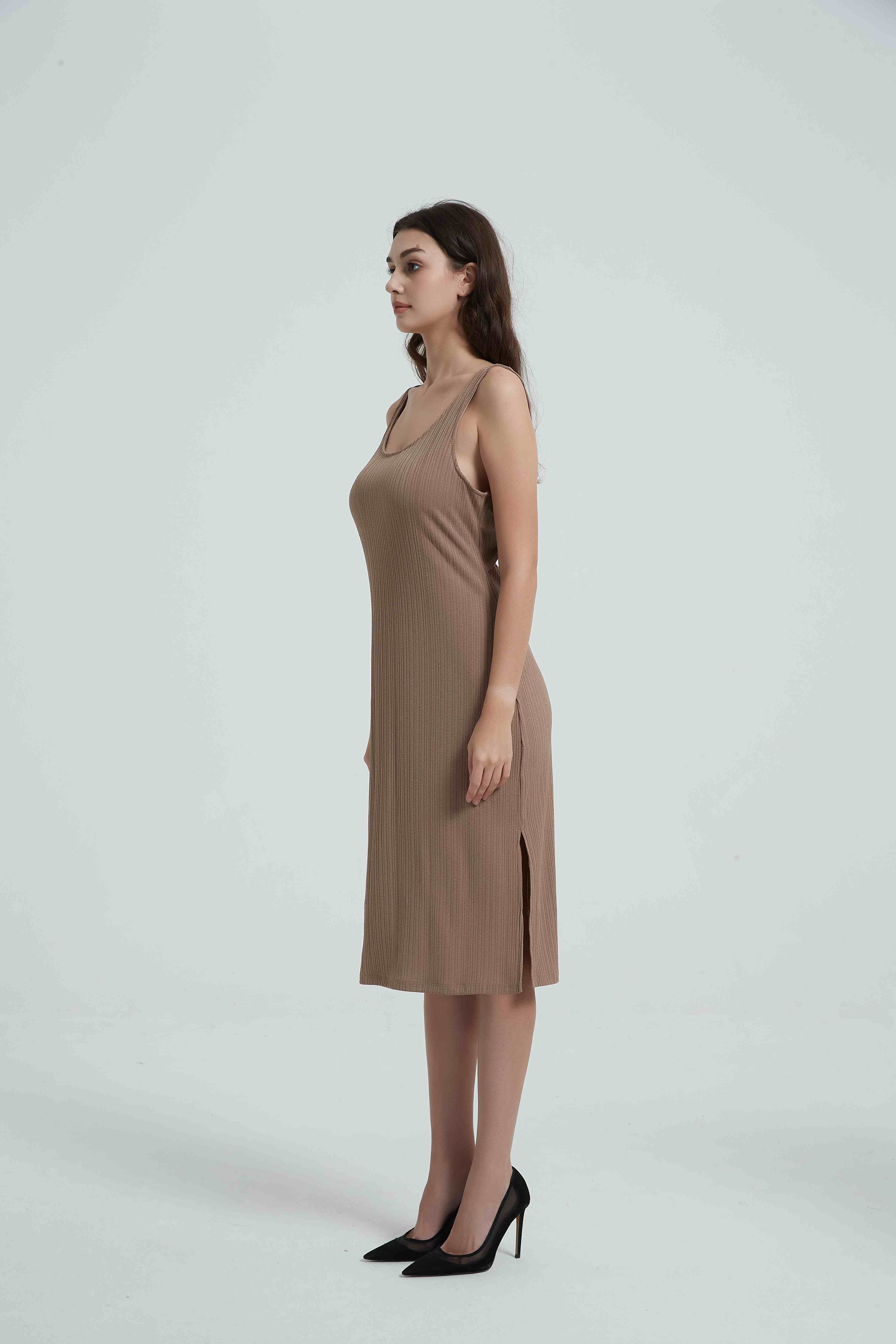 Women's sleeveless maxi dress-light brown