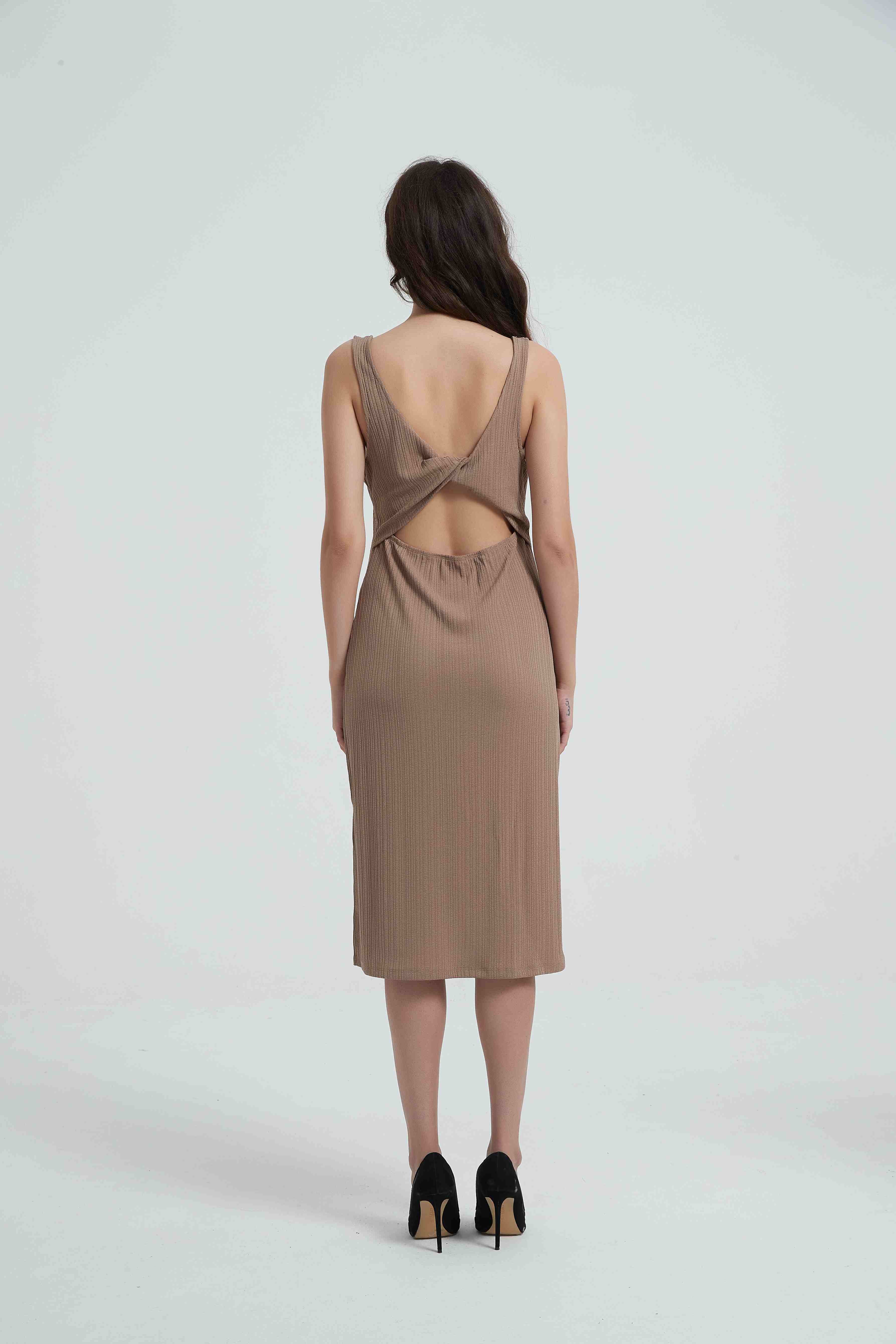 Women's sleeveless maxi dress-light brown