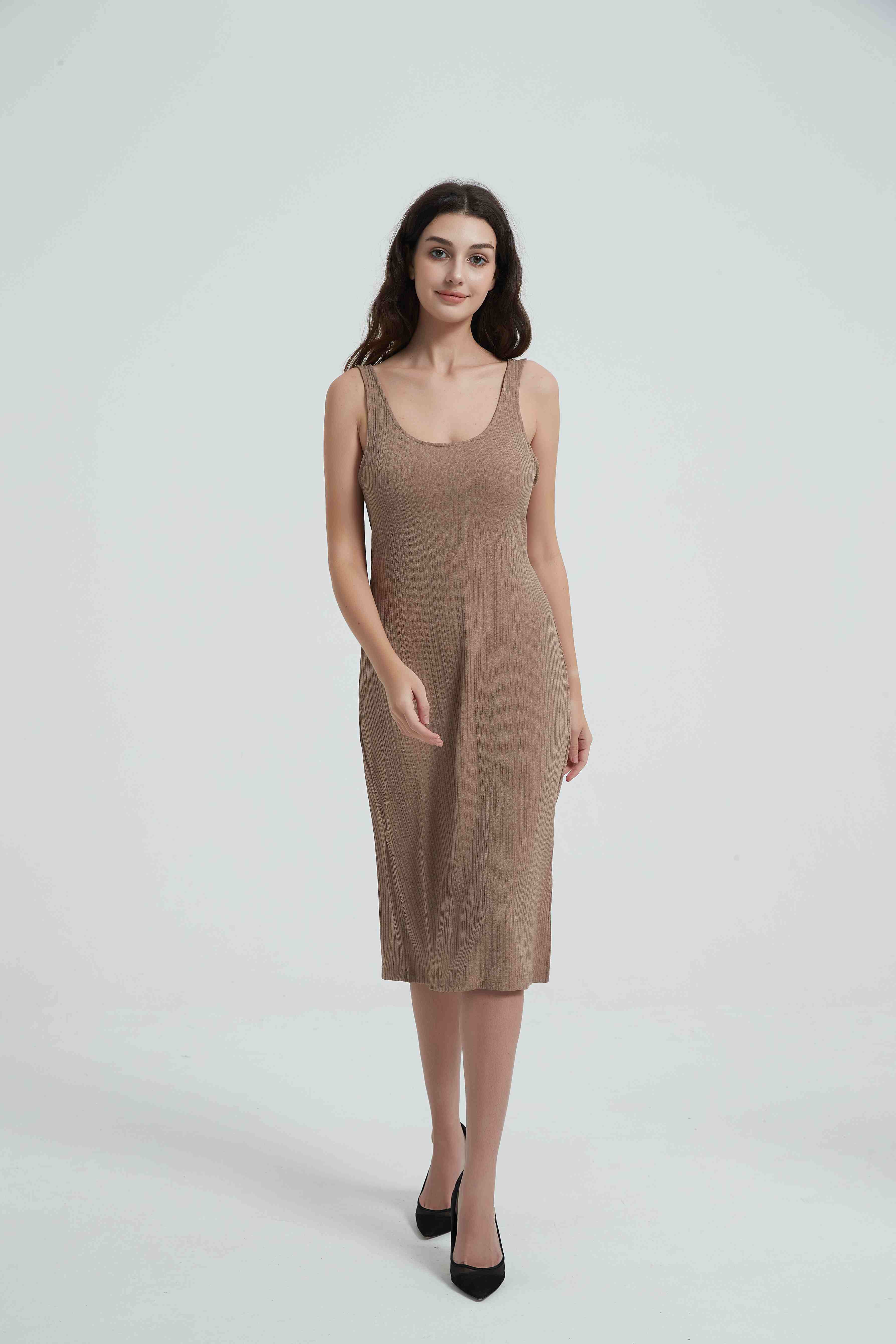 Women's sleeveless maxi dress-light brown