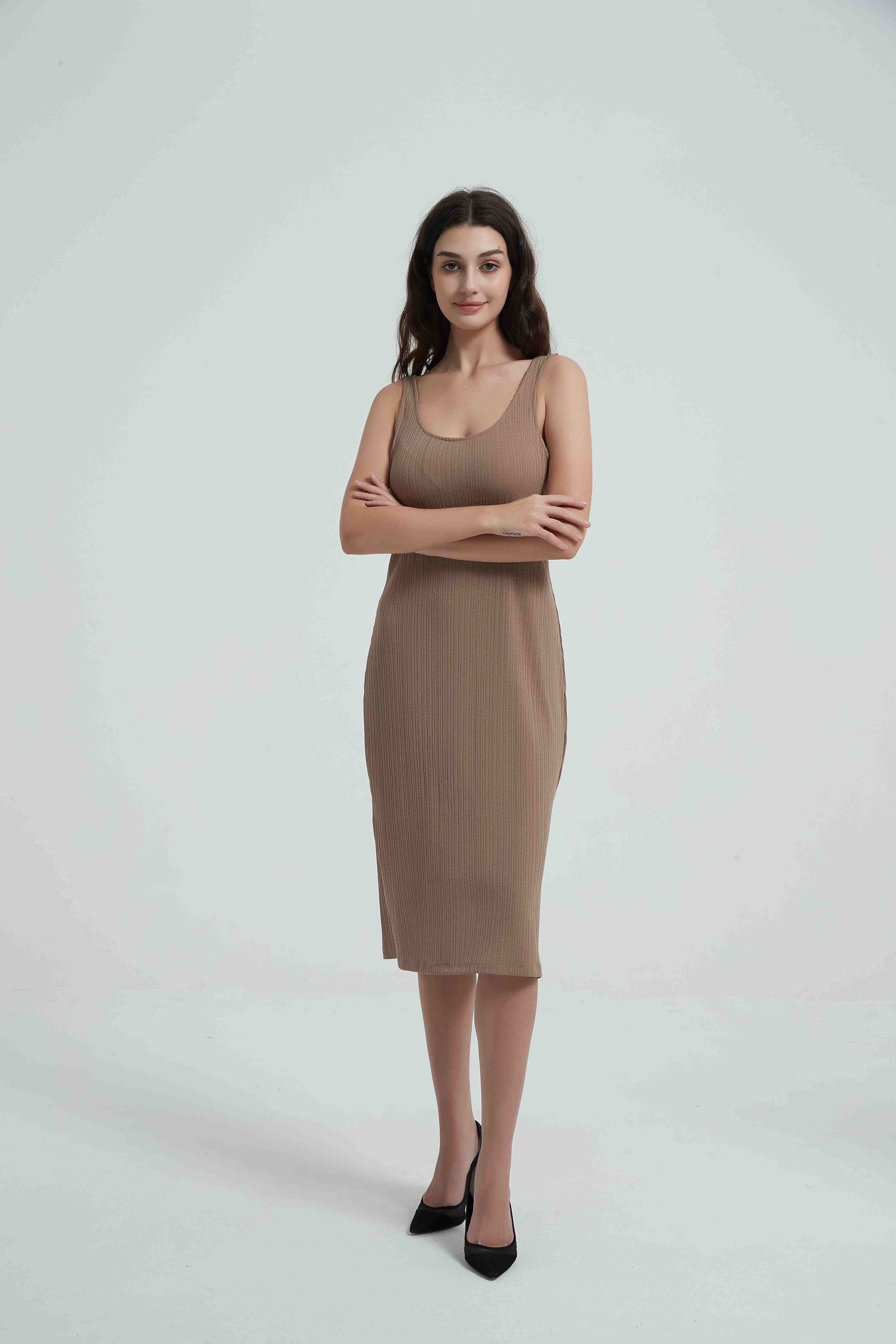 Women's sleeveless maxi dress-light brown
