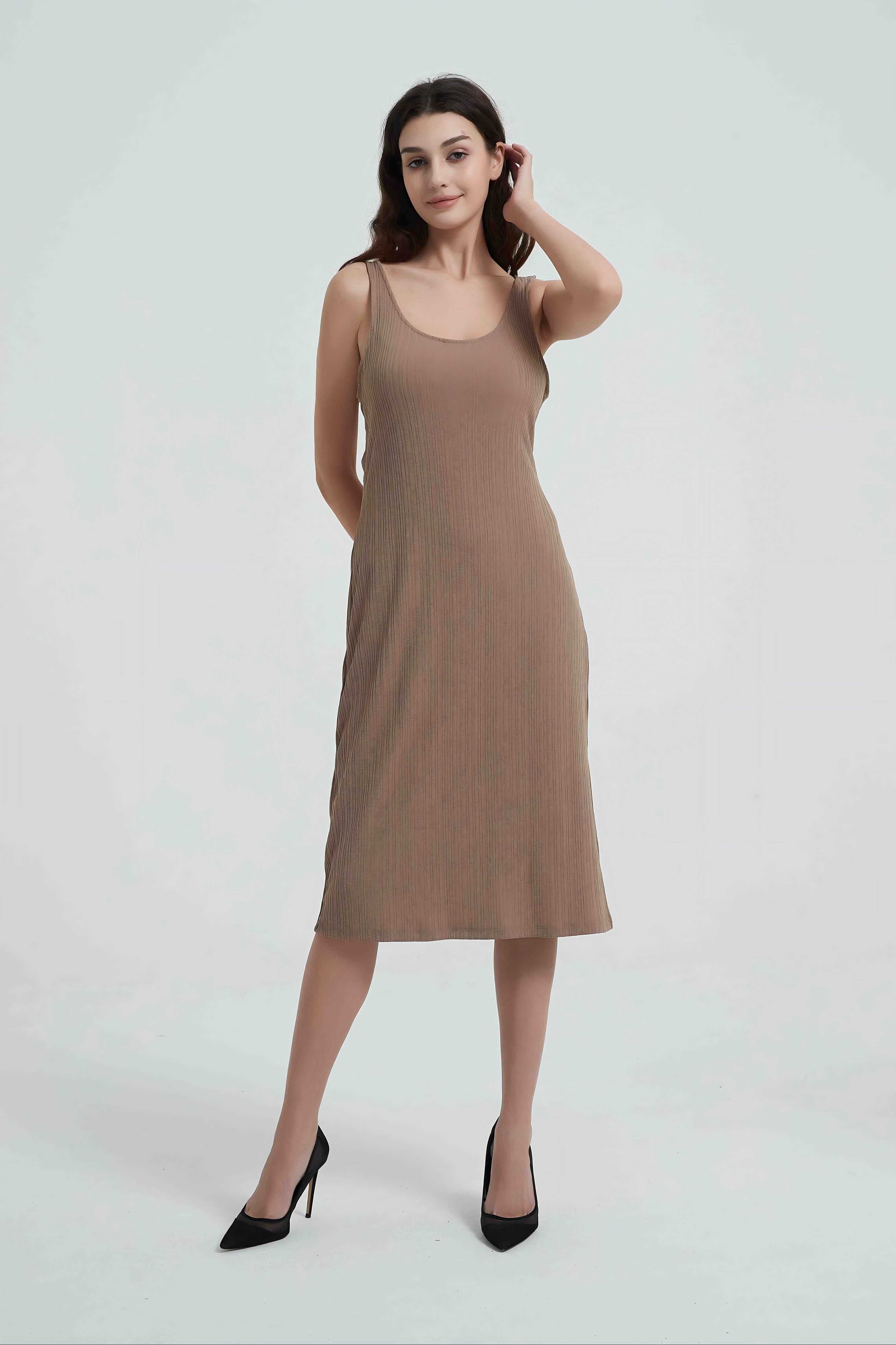 Women's sleeveless maxi dress-light brown